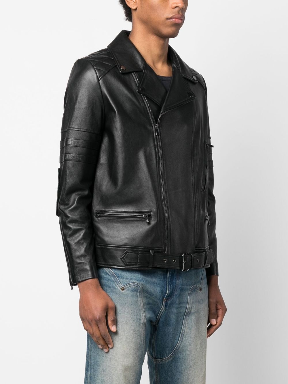 off-centre zip-fastening leather jacket - 4