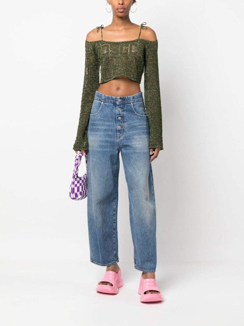 GCDS off-shoulder macramé crop top outlook