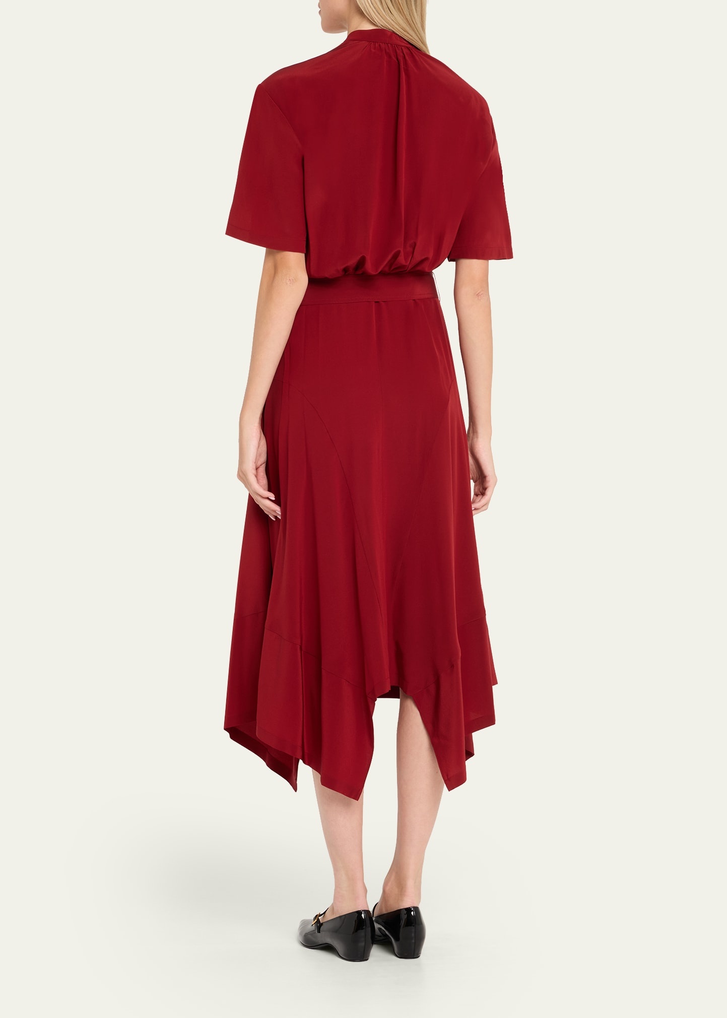 Silk Crepe De Chine Midi Dress with Tie Belt - 3
