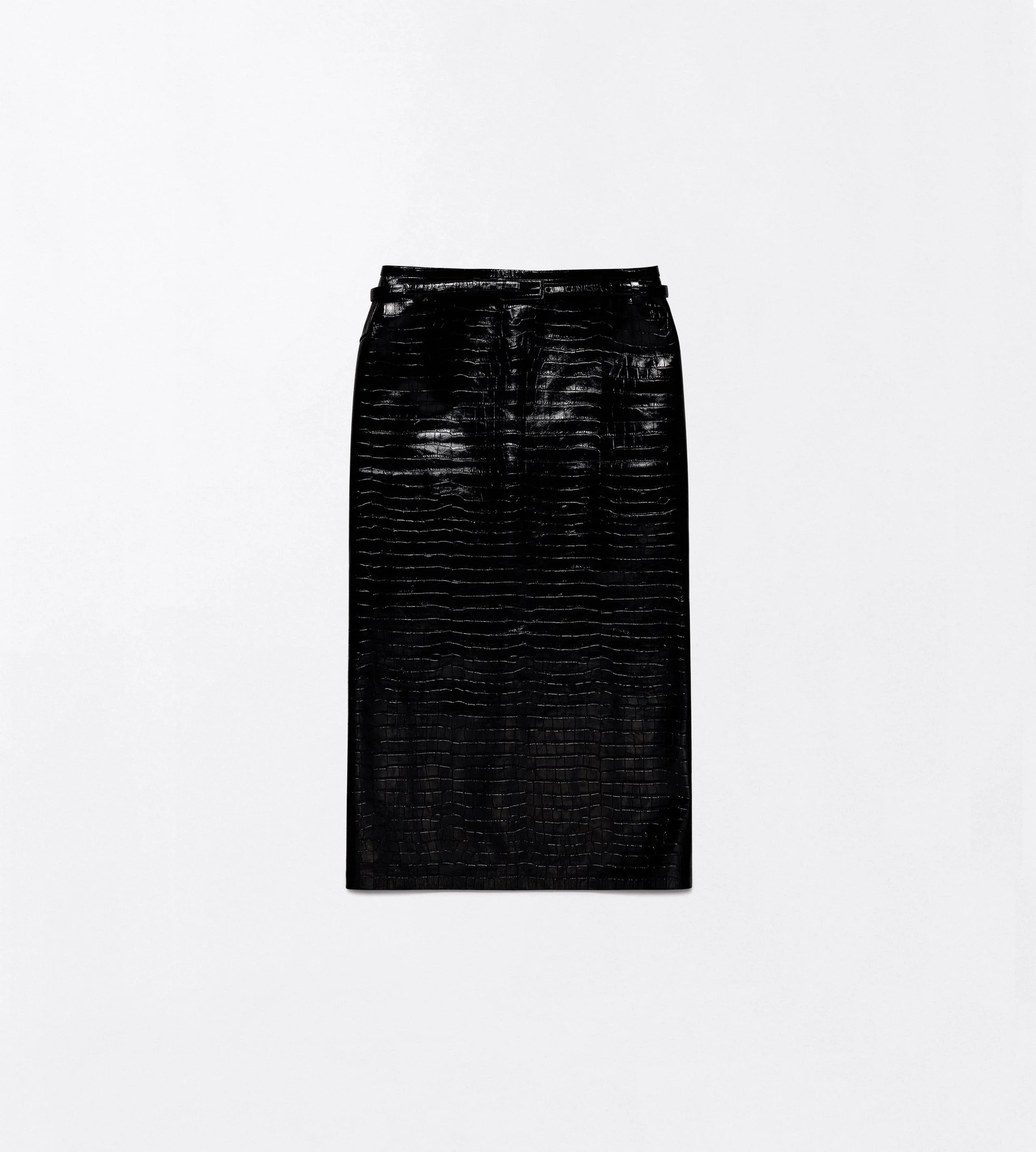 EXOTIC PRINTED CALFSKIN PENCIL SKIRT WITH BELT DETAIL - 1