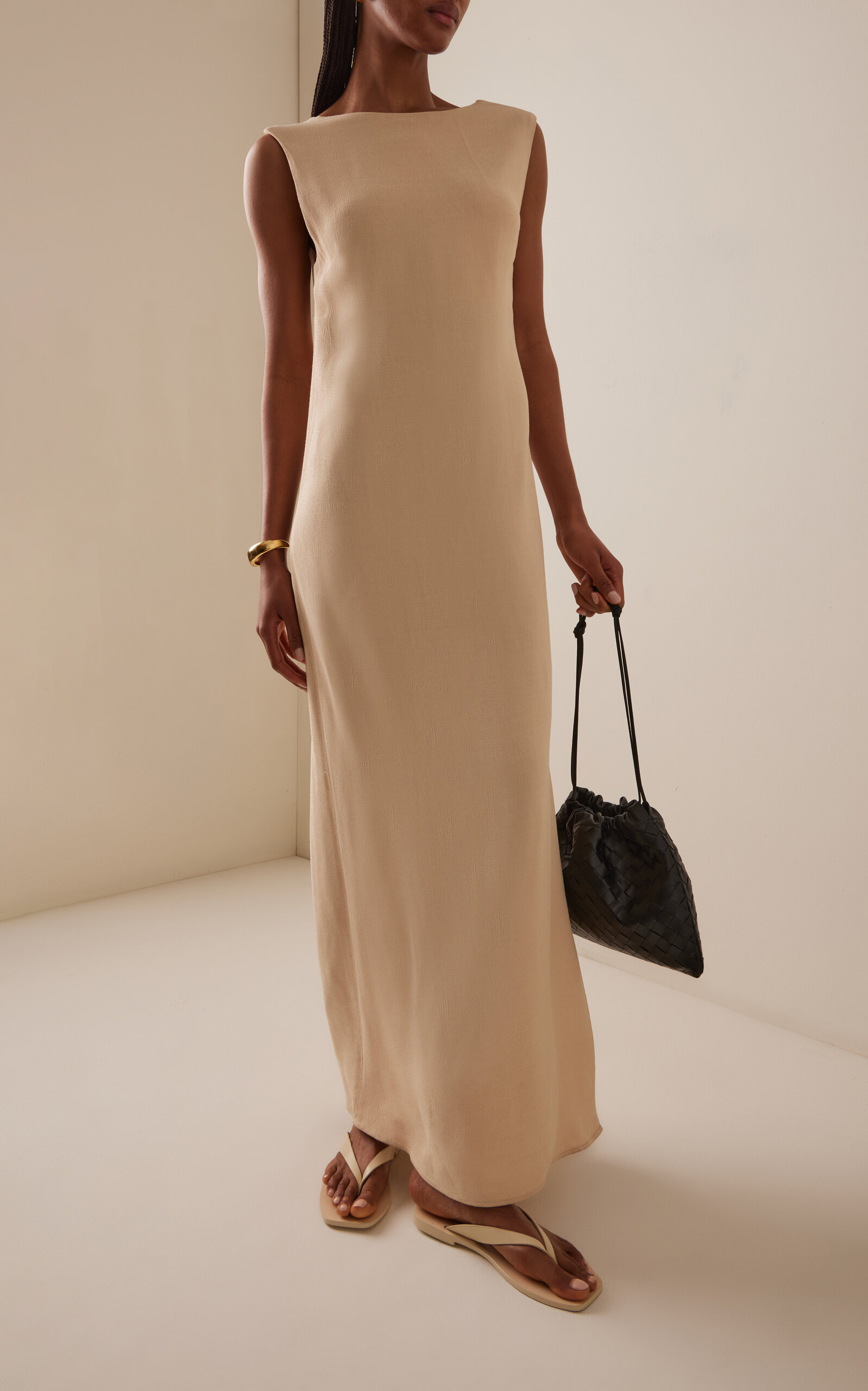 Open-Back Crepe Maxi Dress neutral - 2