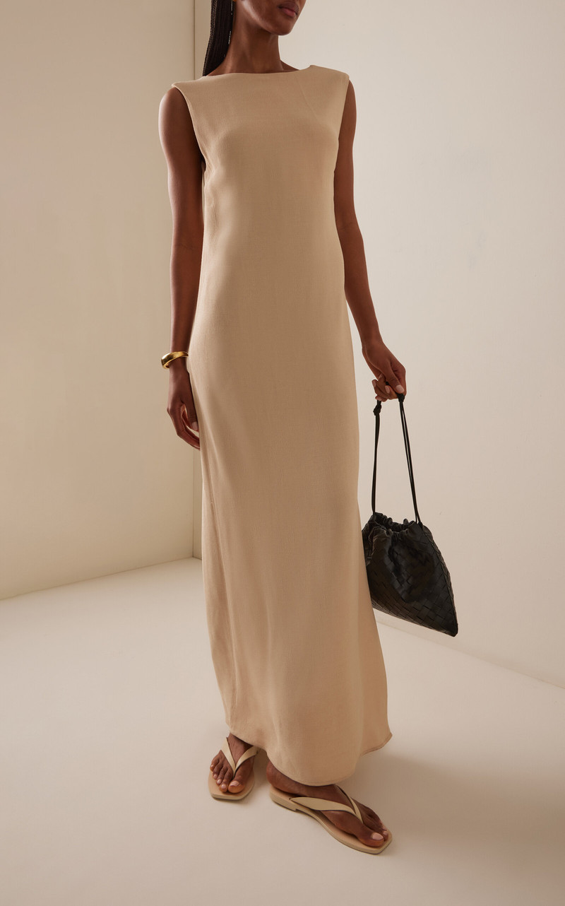 MATTEAU Open-Back Crepe Maxi Dress neutral outlook