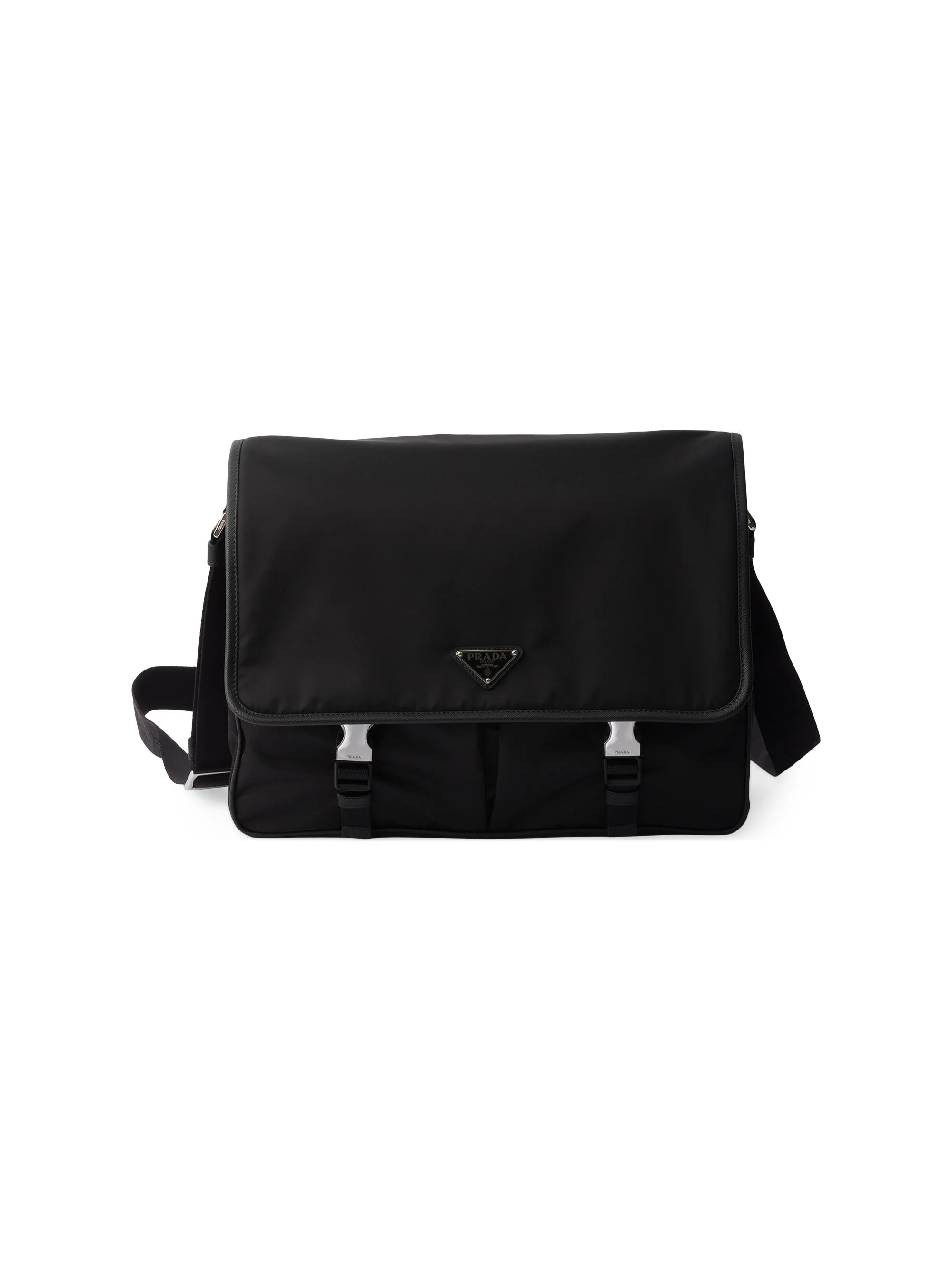 Men's Re-Nylon and Saffiano Leather Shoulder Bag - Black - 1