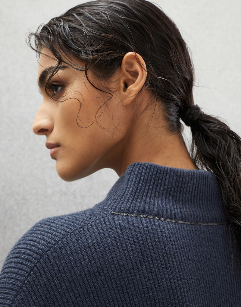Cashmere English rib mock neck sweater with monili 3