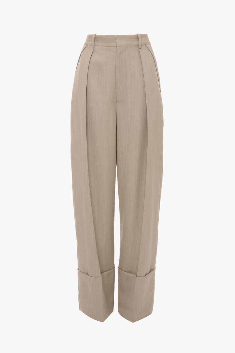 Wide Leg Turn-Up Trouser In Almond - 1