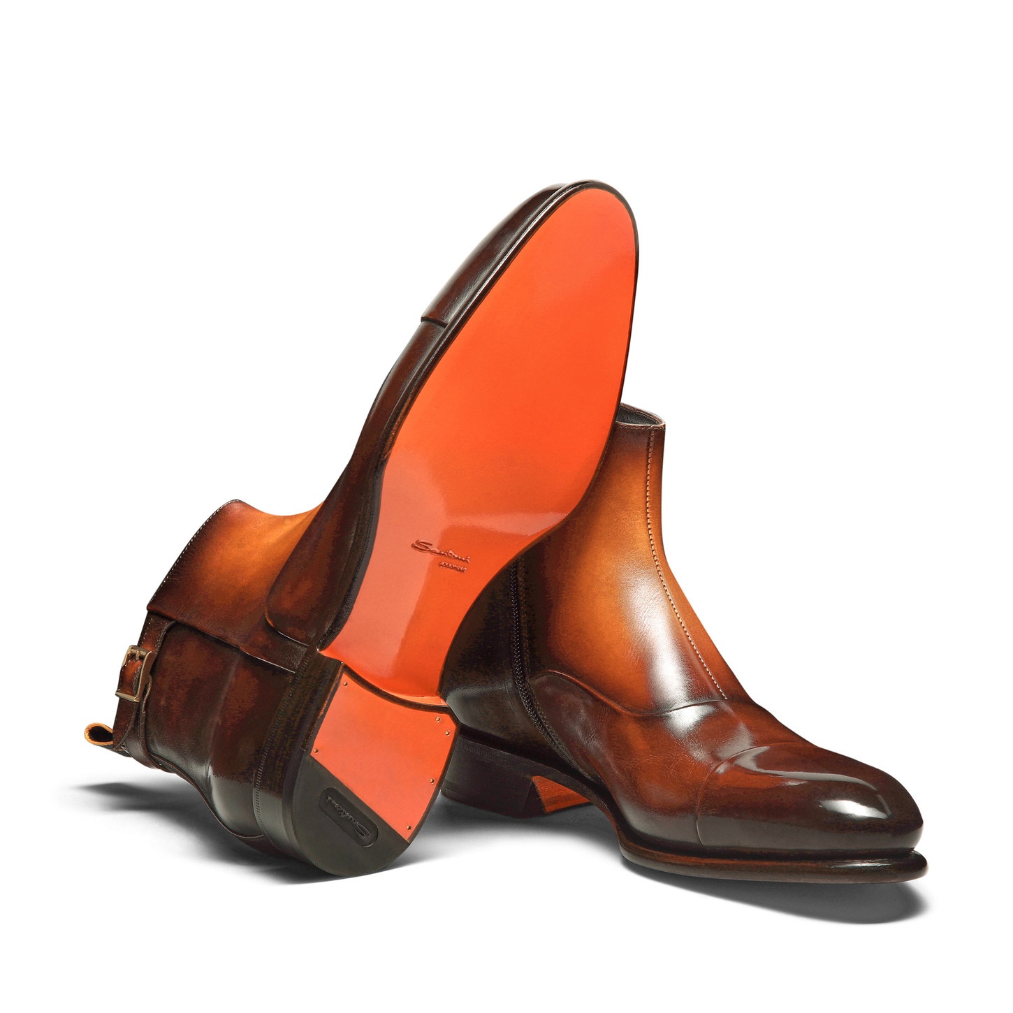 Men's orange leather ankle boot - 4