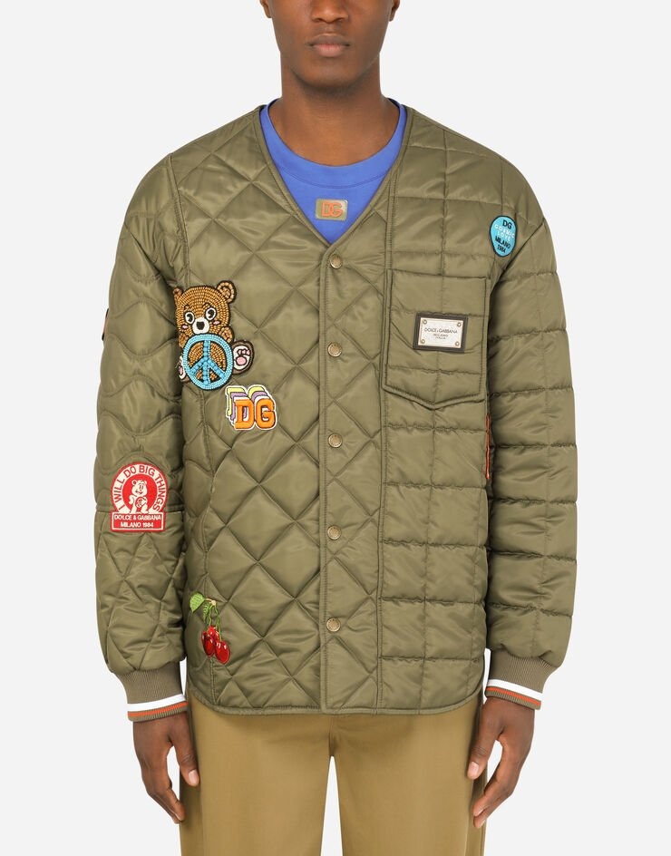 Quilted nylon jacket with multiple patches - 1