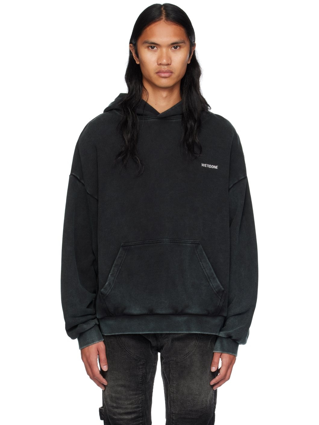 Black Raw Edge Hoodie - 1