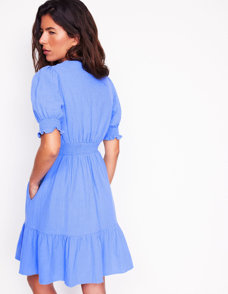 Anna Double Cloth Short Dress-Ocean Blue 5