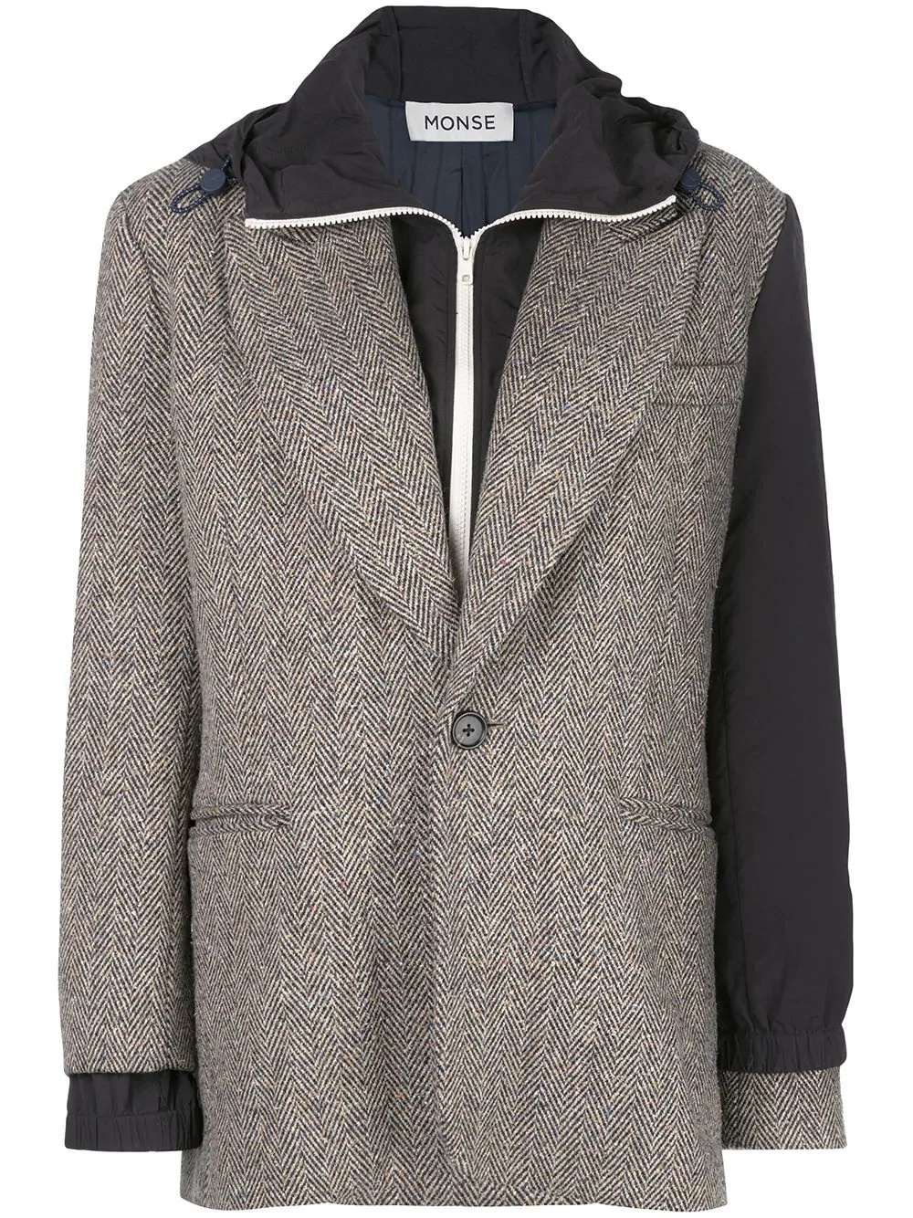 herringbone layered hooded blazer - 1