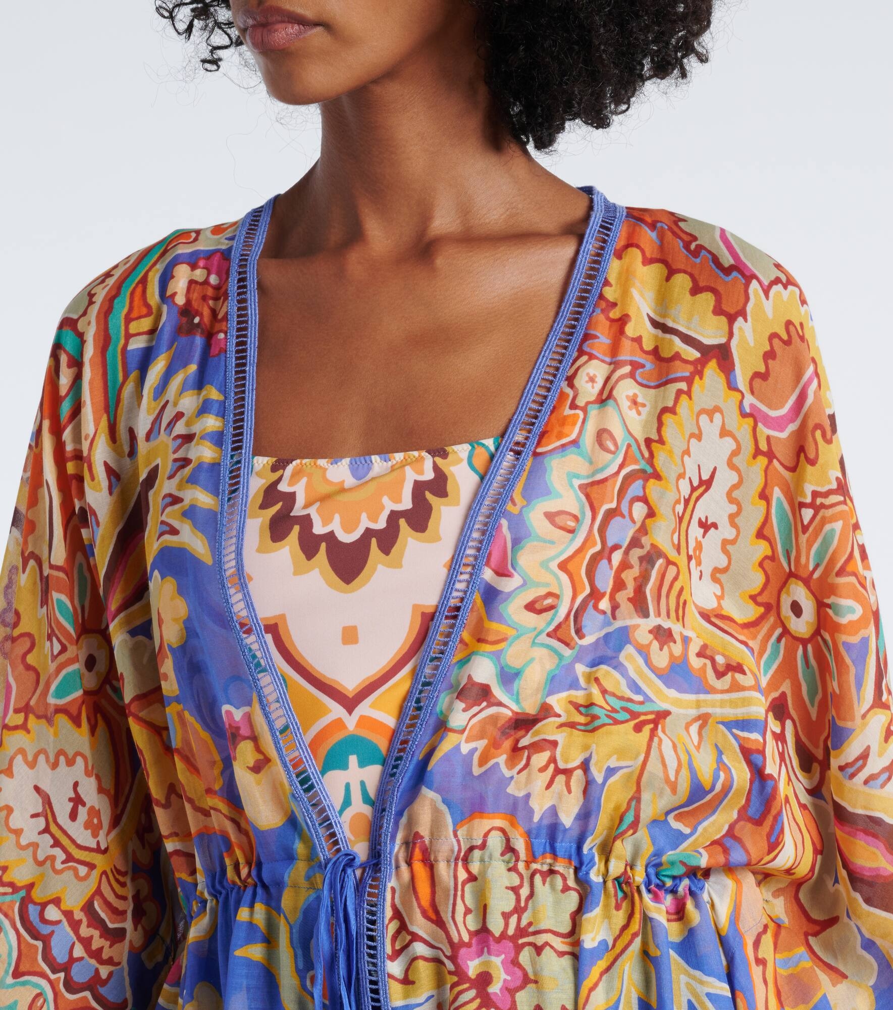 Printed cotton and silk beach cover-up - 4
