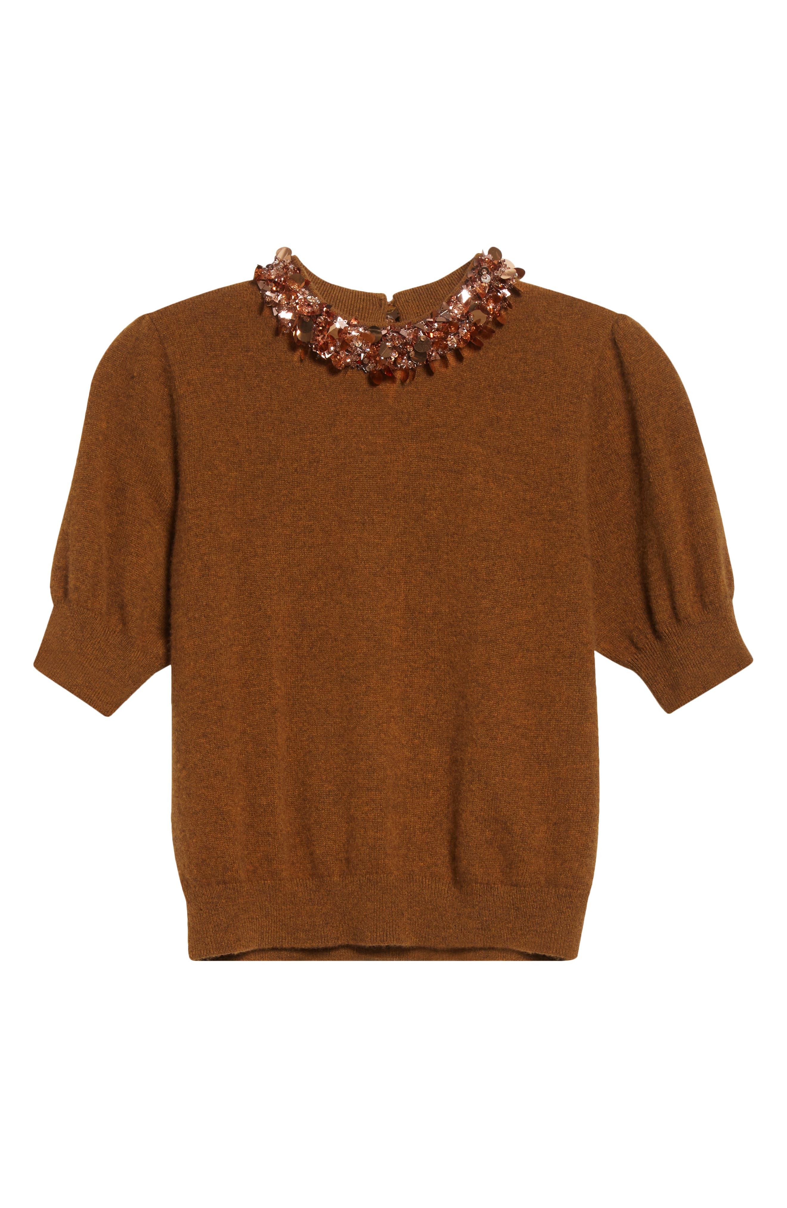 Ulla Johnson Crystal Collar Short Sleeve Cashmere Sweater in Umber at Nordstrom - 6