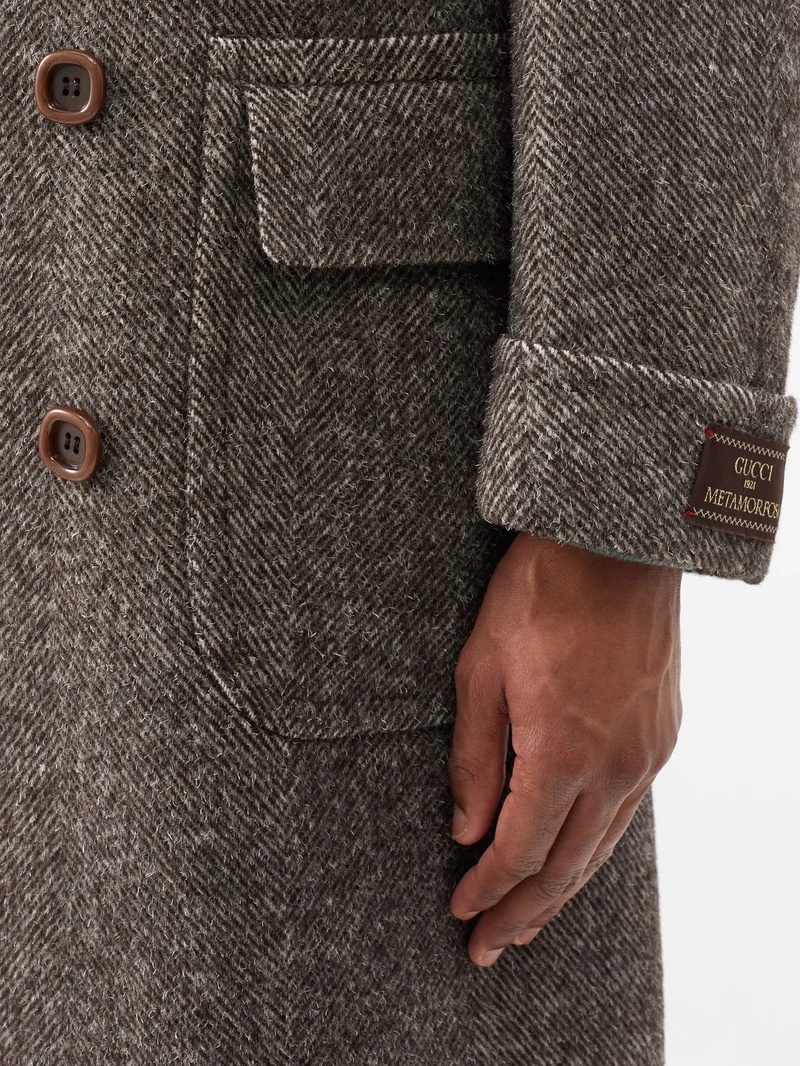 Double-breasted wool-herringbone overcoat - 4