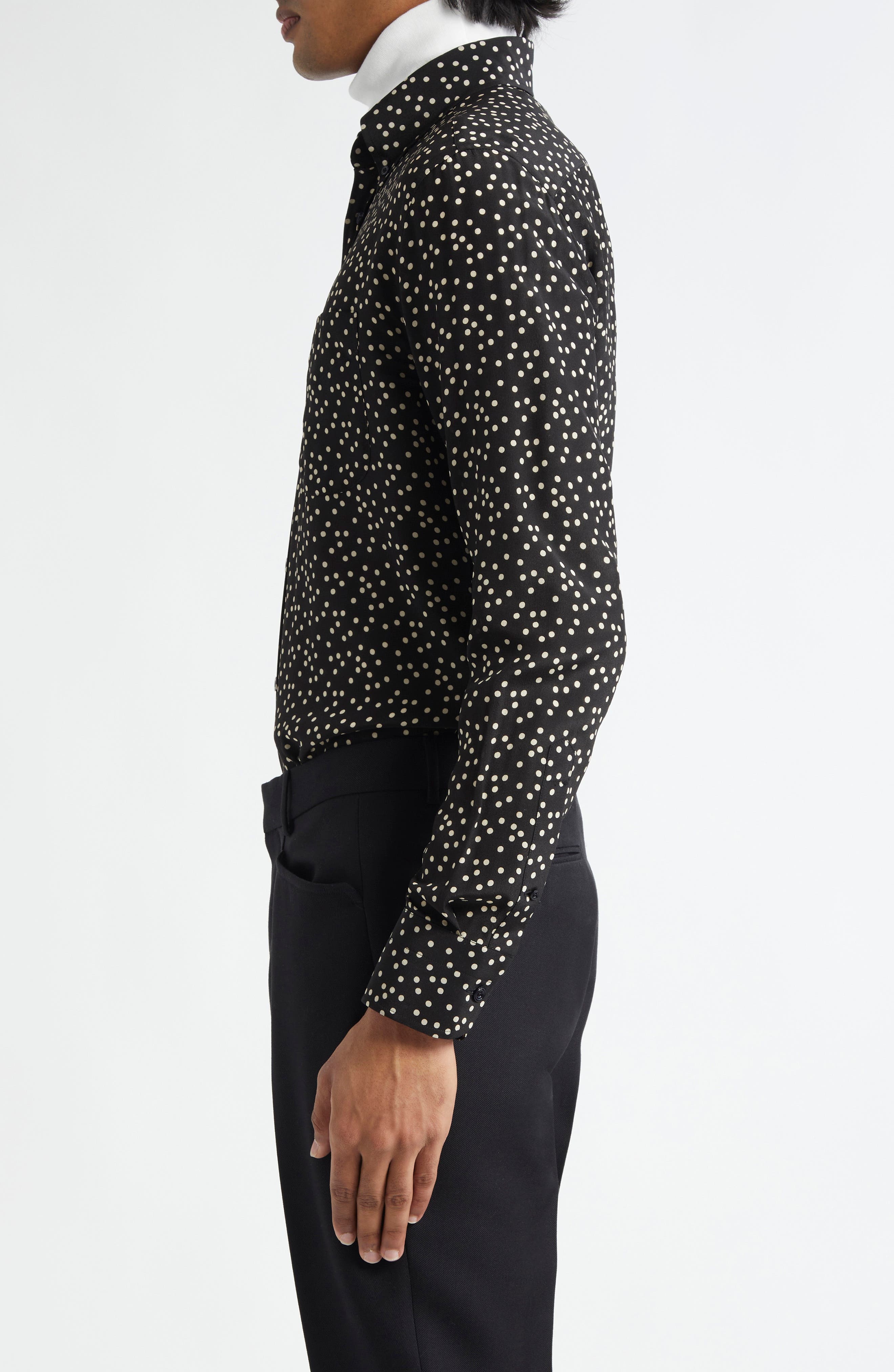 TOM FORD Irregular Polka Dot Silk Crêpe de Chine Shirt in Black/White at Nordstrom - 3