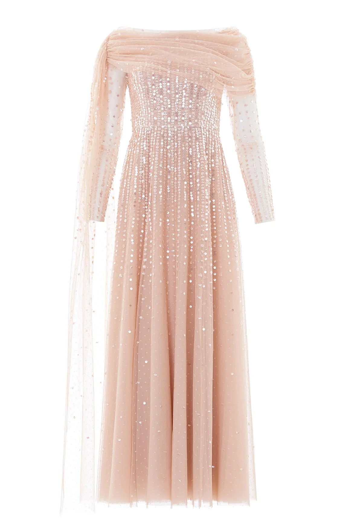 Moonlight Sequin Draped Long Sleeve Gown - 1