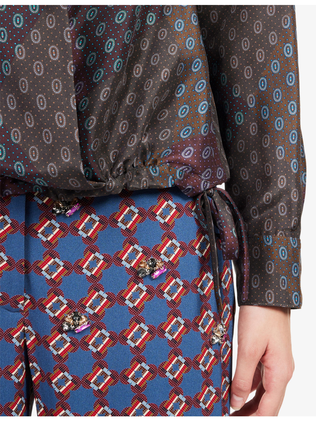 Cedal Printed Drawstring-Hem Silk Shirt - 5