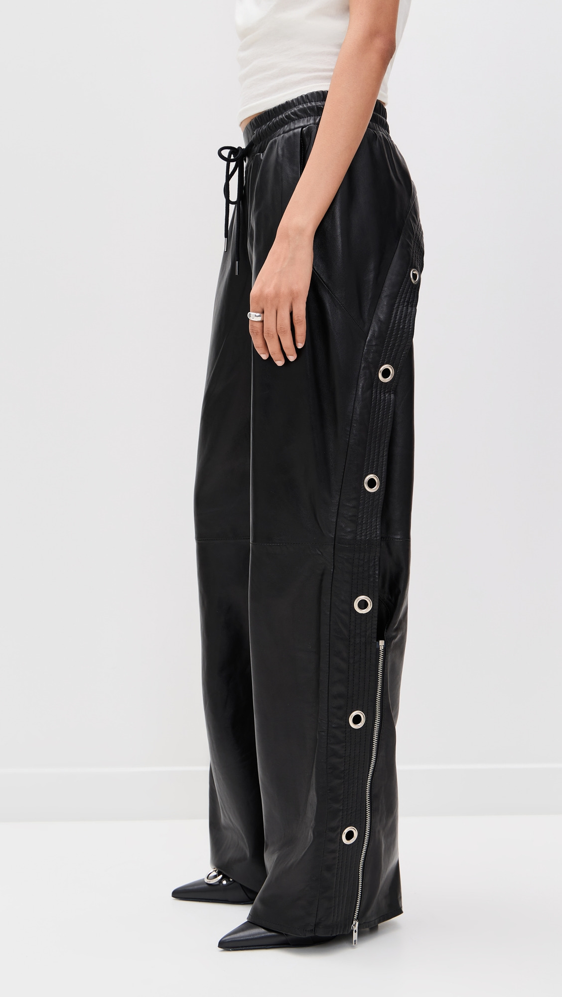 Wide Leg Leather Pants - 4