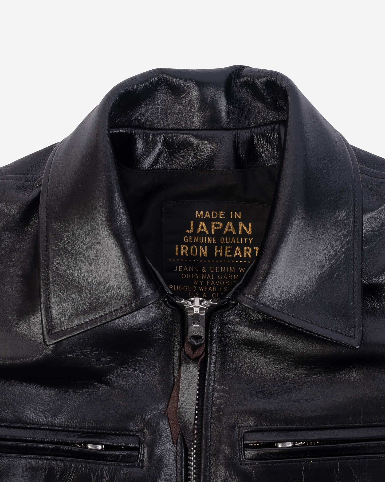 IHJ-54-BLK Japanese Horsehide Rider’s Jacket with Collar - Black (Tea-Core Dyed) - 8