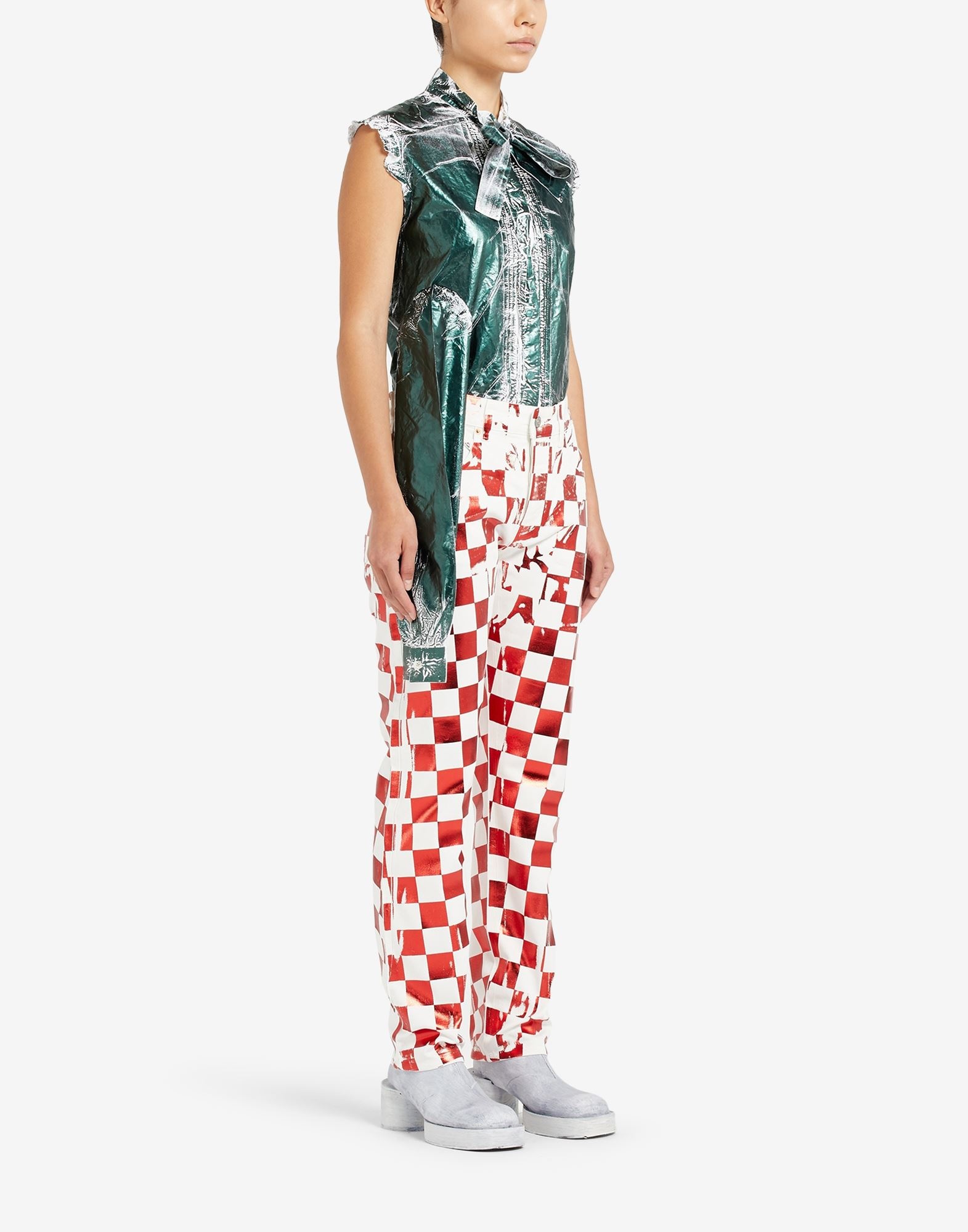 Mylar check print five-pocket denim pants - 3