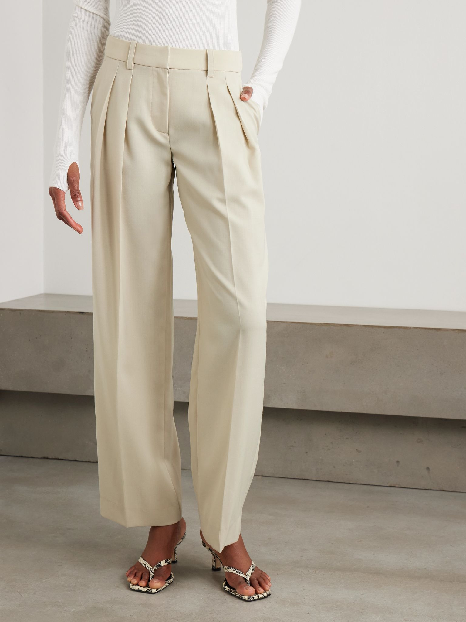 Daytona pleated grain de poudre wide-leg pants Sand - 3