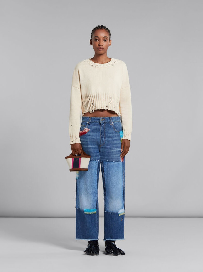 Marni TROPICALIA MICRO BAG IN BROWN LEATHER AND STRIPED CANVAS outlook