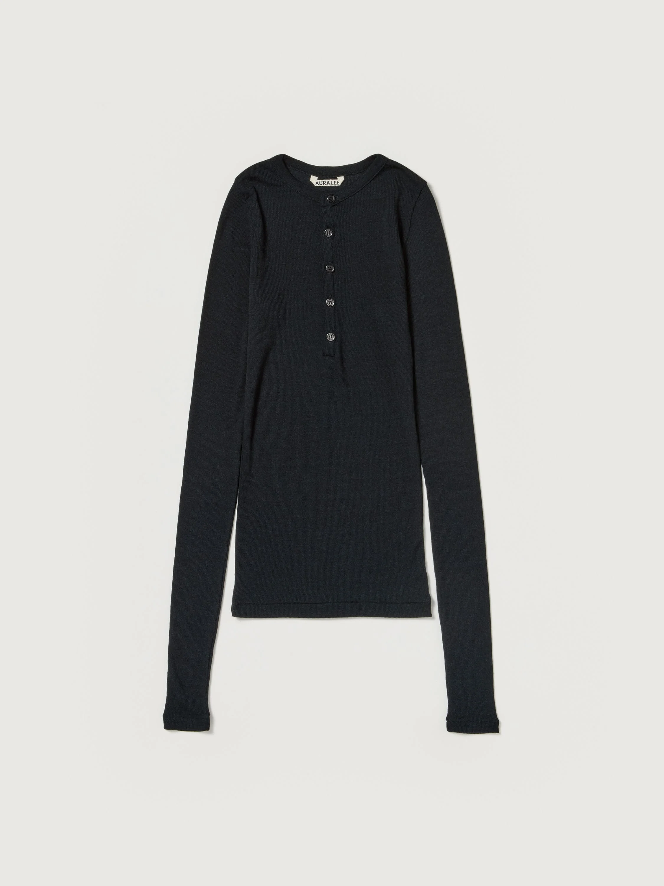 WOOL SILK SOFT RIB HENLEY - 1