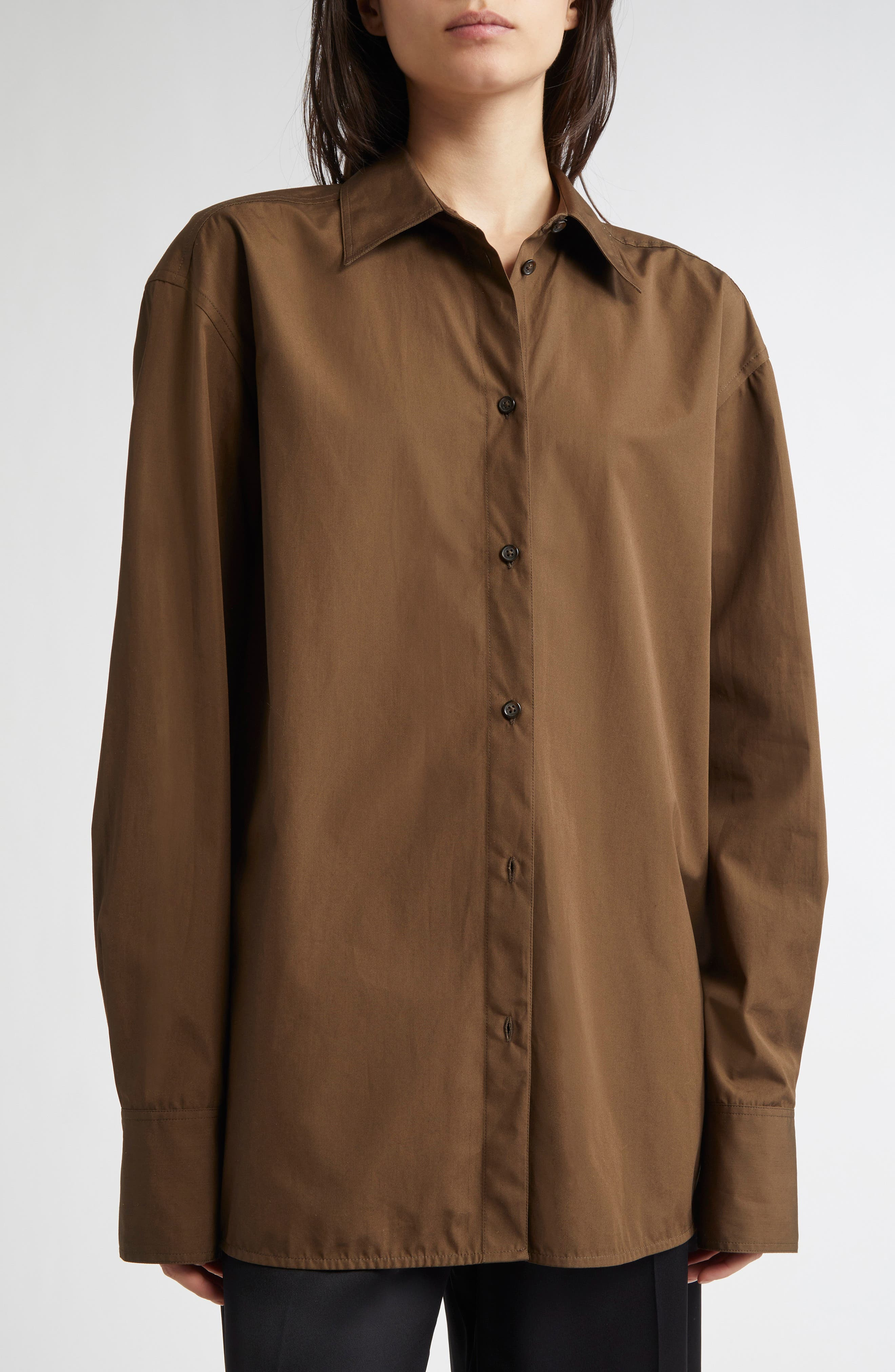 TOTEME Classic Cotton Button-Up Shirt in Pepper at Nordstrom - 5