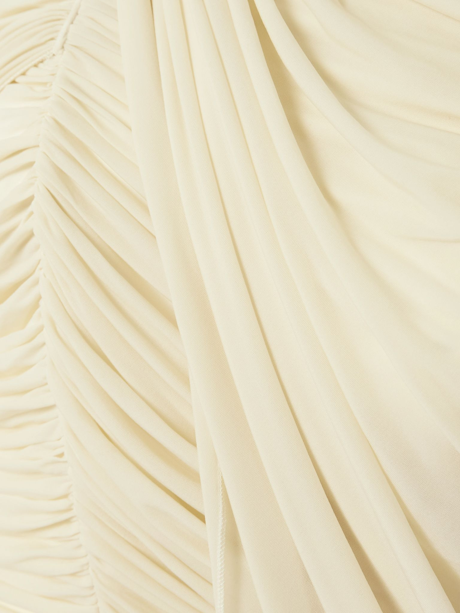 Draped cape-effect ruched stretch-tulle dress Cream - 4