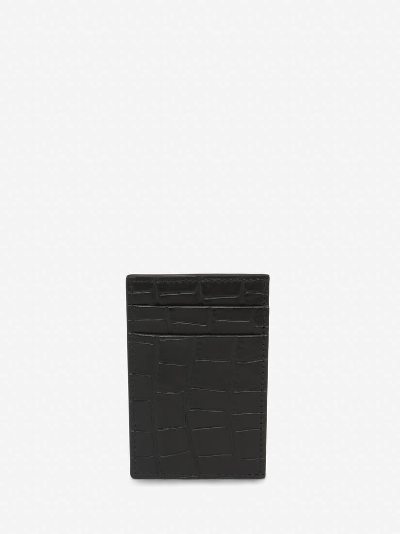 Men's Embossed Croc Card Holder in Black - 3