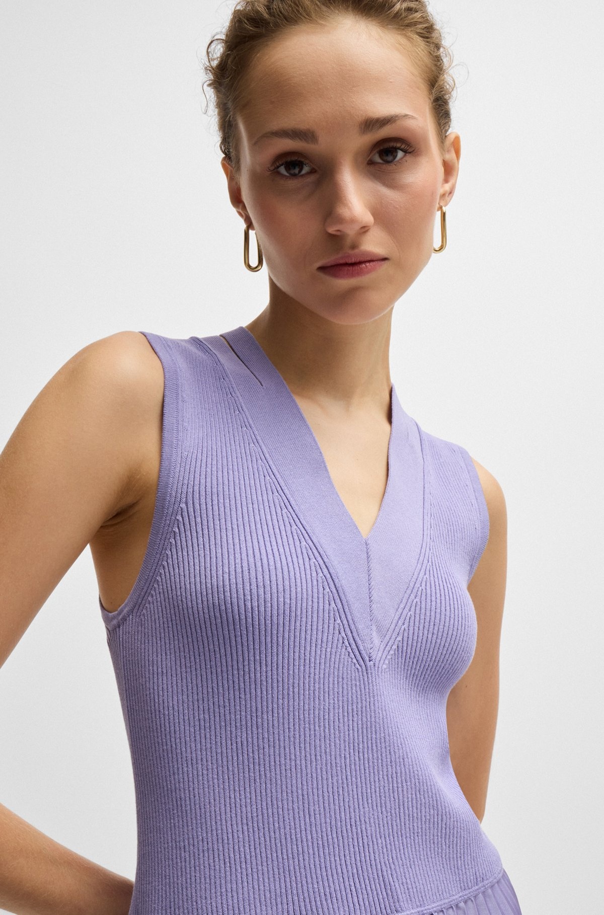 MIXED-MATERIAL DRESS WITH PLISSÉ SKIRT - 4