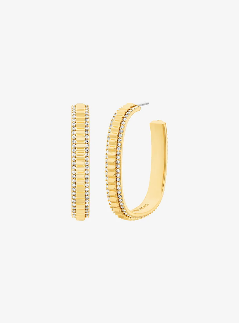 Large Pavé Gold-Tone Brass Hoop Earrings - 1