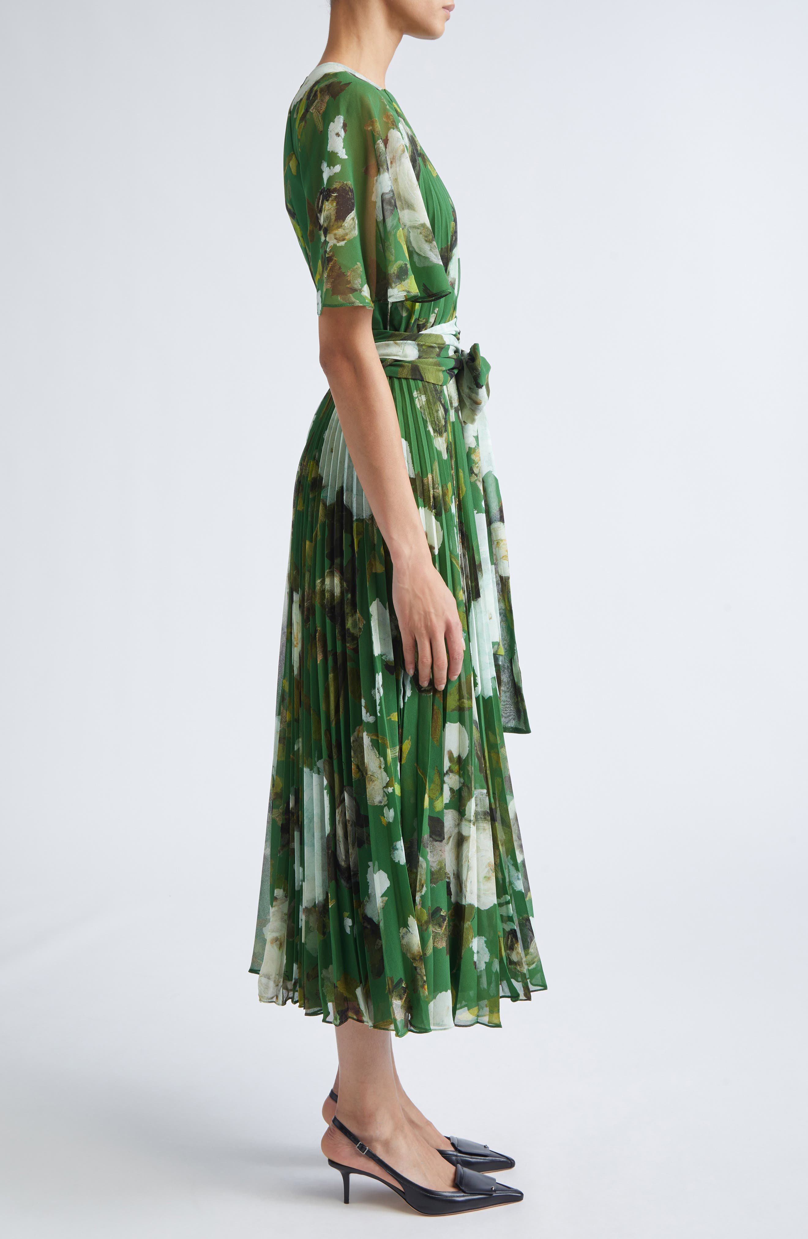 Erdem Floral Crêpe de Chine Midi Dress in Painted Rose Olive at Nordstrom - 3