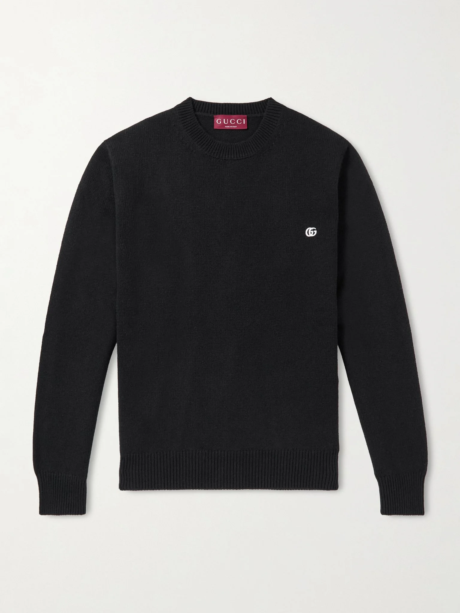 Logo-Embroidered Wool and Cashmere-Blend Sweater Black - 1