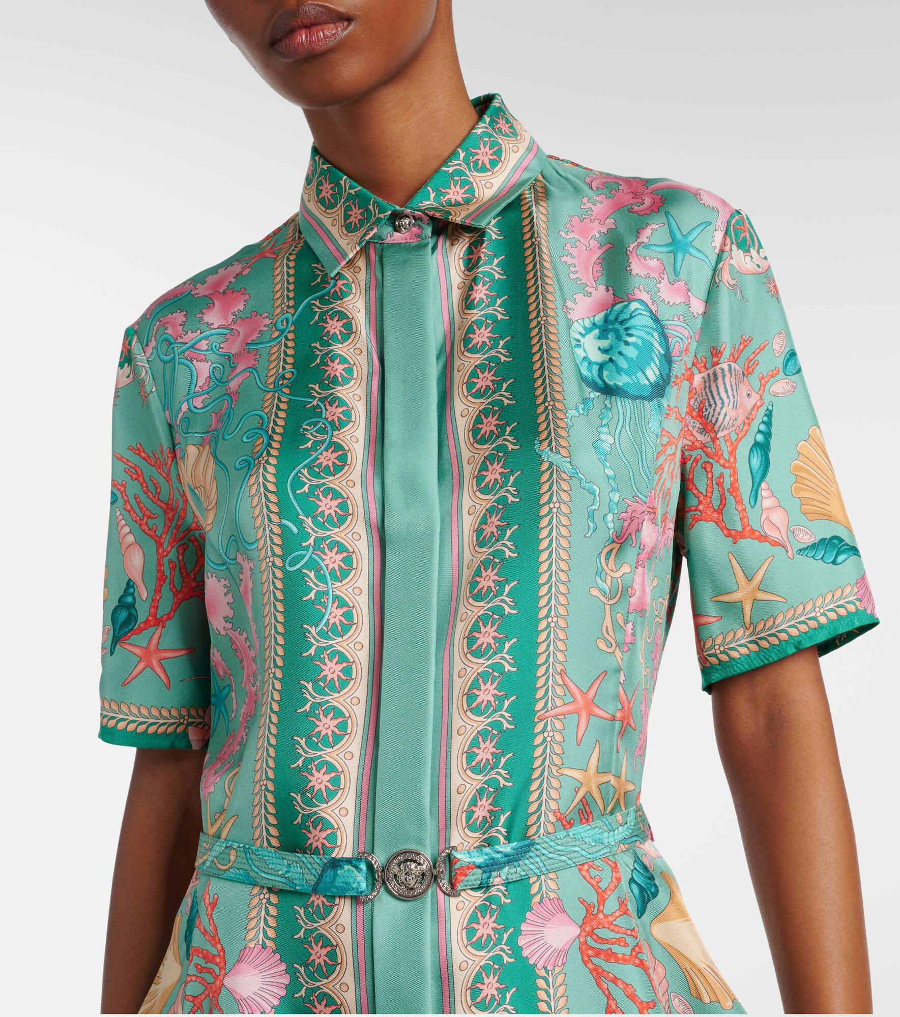 Underwater Barocco silk twill shirt dress - 4
