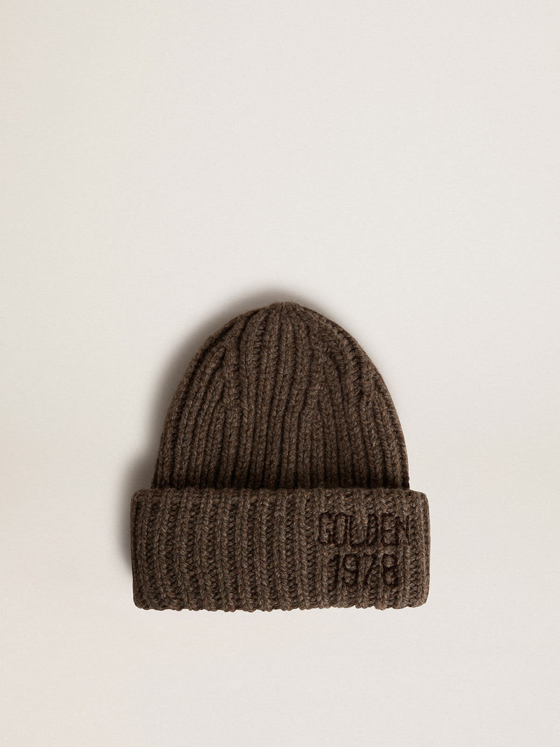 Ash brown beanie in cashmere blend wool 1