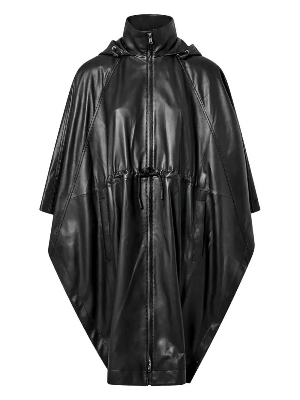 LEATHER CAPE WITH DRAWSTRING WAIST - 1