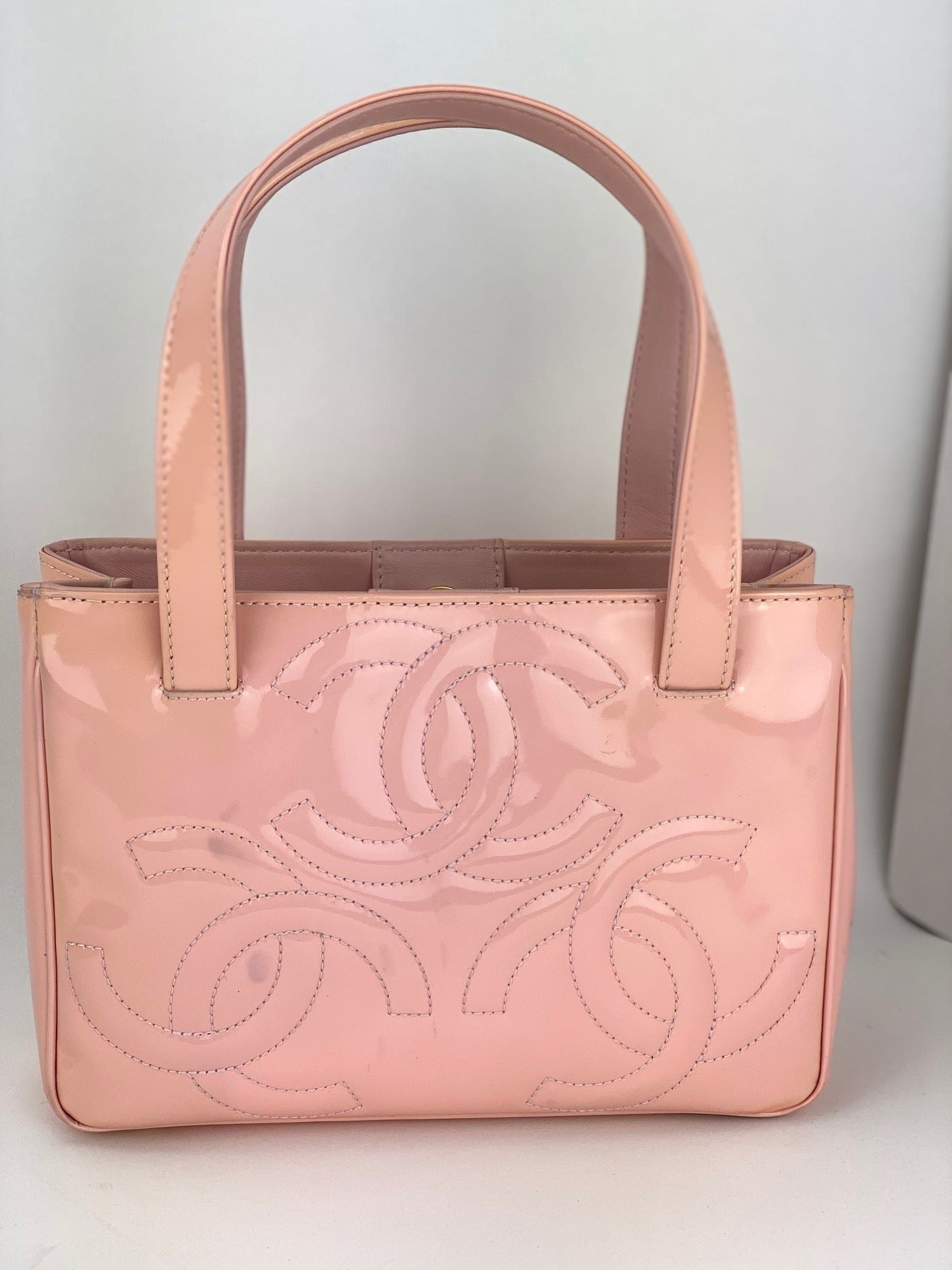 CHANEL Chanel Triple CC Logo Small Pink Patent Leather Tote