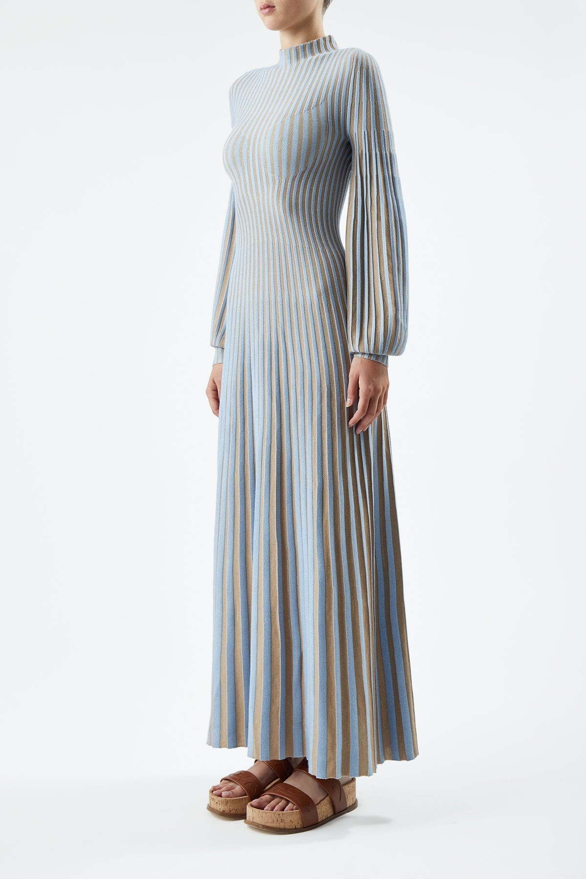 Lee Knit Dress in Light Blue & Camel Cashmere Silk - 4