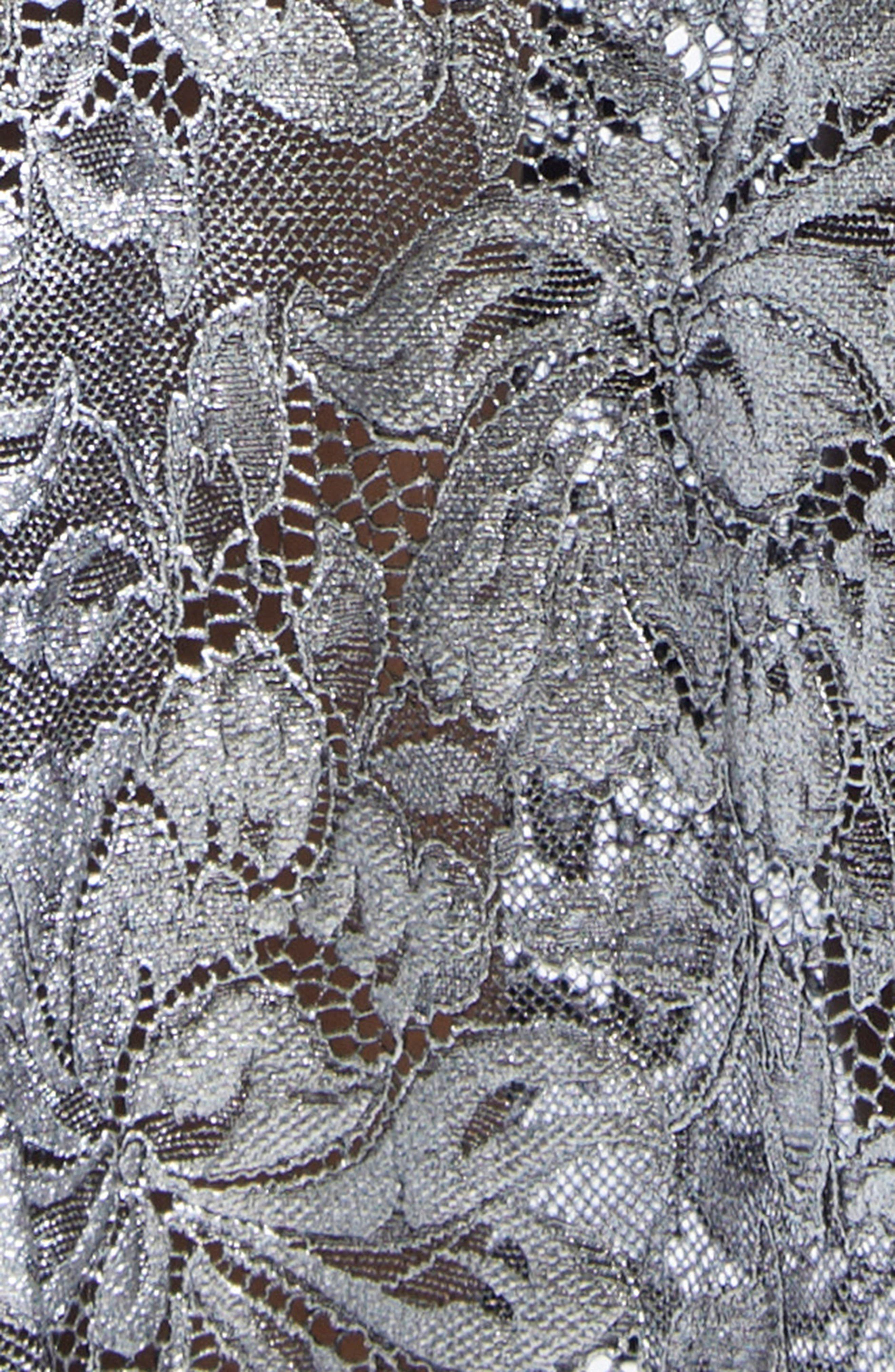 Rabanne Foiled Stretch Lace Crop Top in Black /Silver at Nordstrom - 7