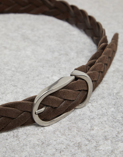 Brunello Cucinelli Braided suede calfskin belt with rounded buckle outlook
