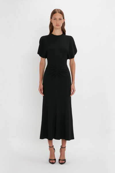 Victoria Beckham Gathered Waist Midi Dress In Black outlook