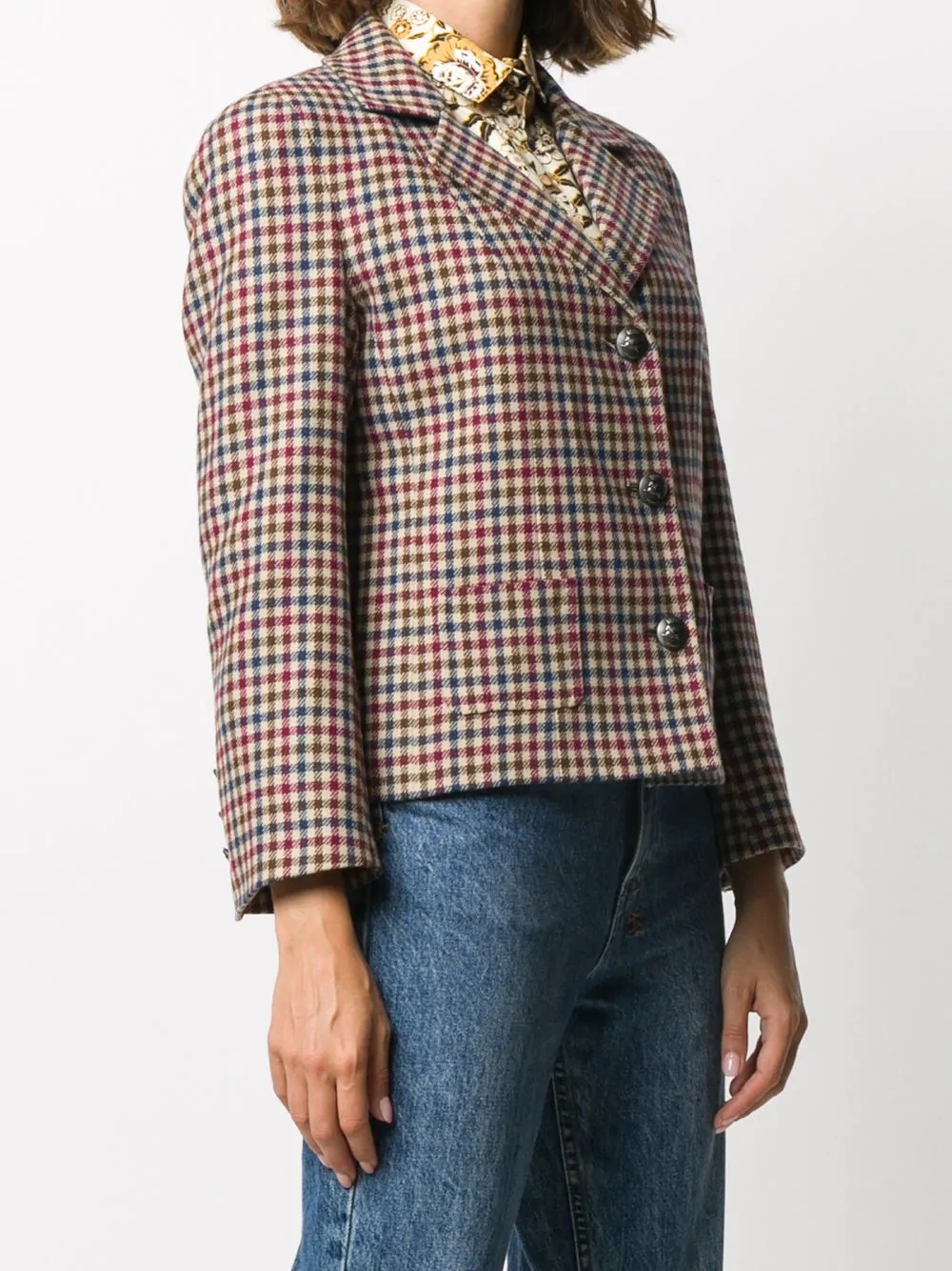 gingham patterned cropped blazer - 3