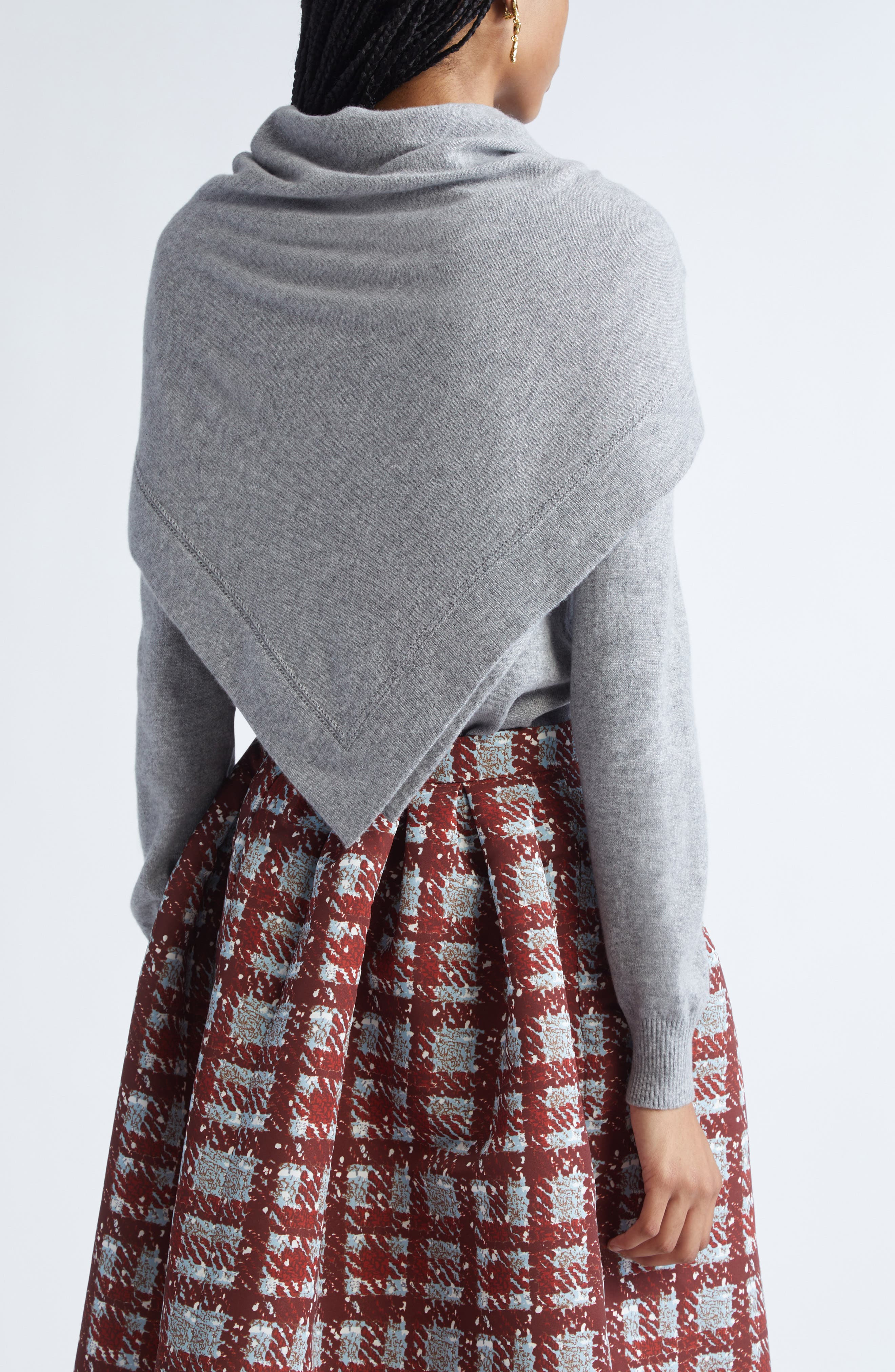 Oscar de la Renta Cashmere Sweater with Removable Scarf in Melange Grey at Nordstrom - 4
