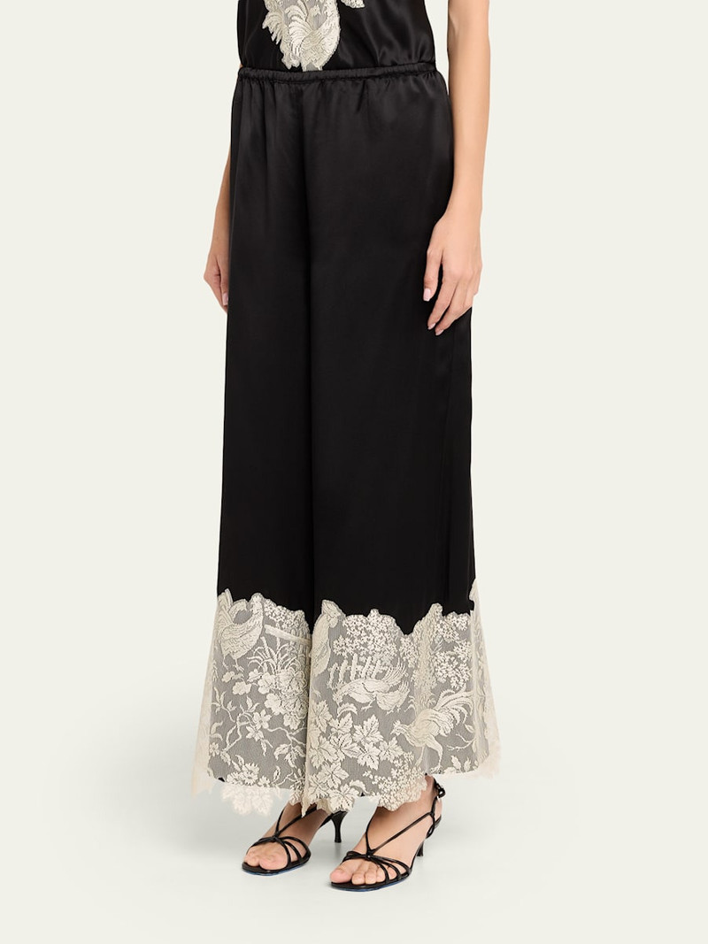 Chicken Lace-Trim Silk Wide-Leg Pajama Pants 4