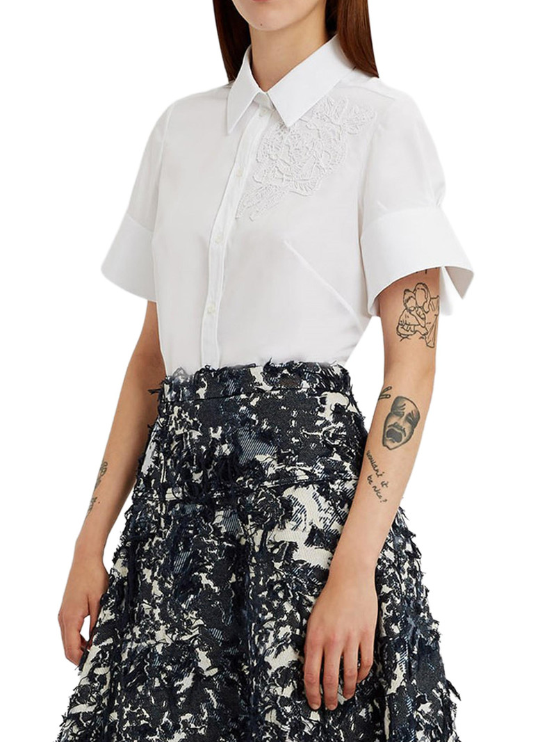 Women's Floral Appliqué Cotton Shirt - White 4