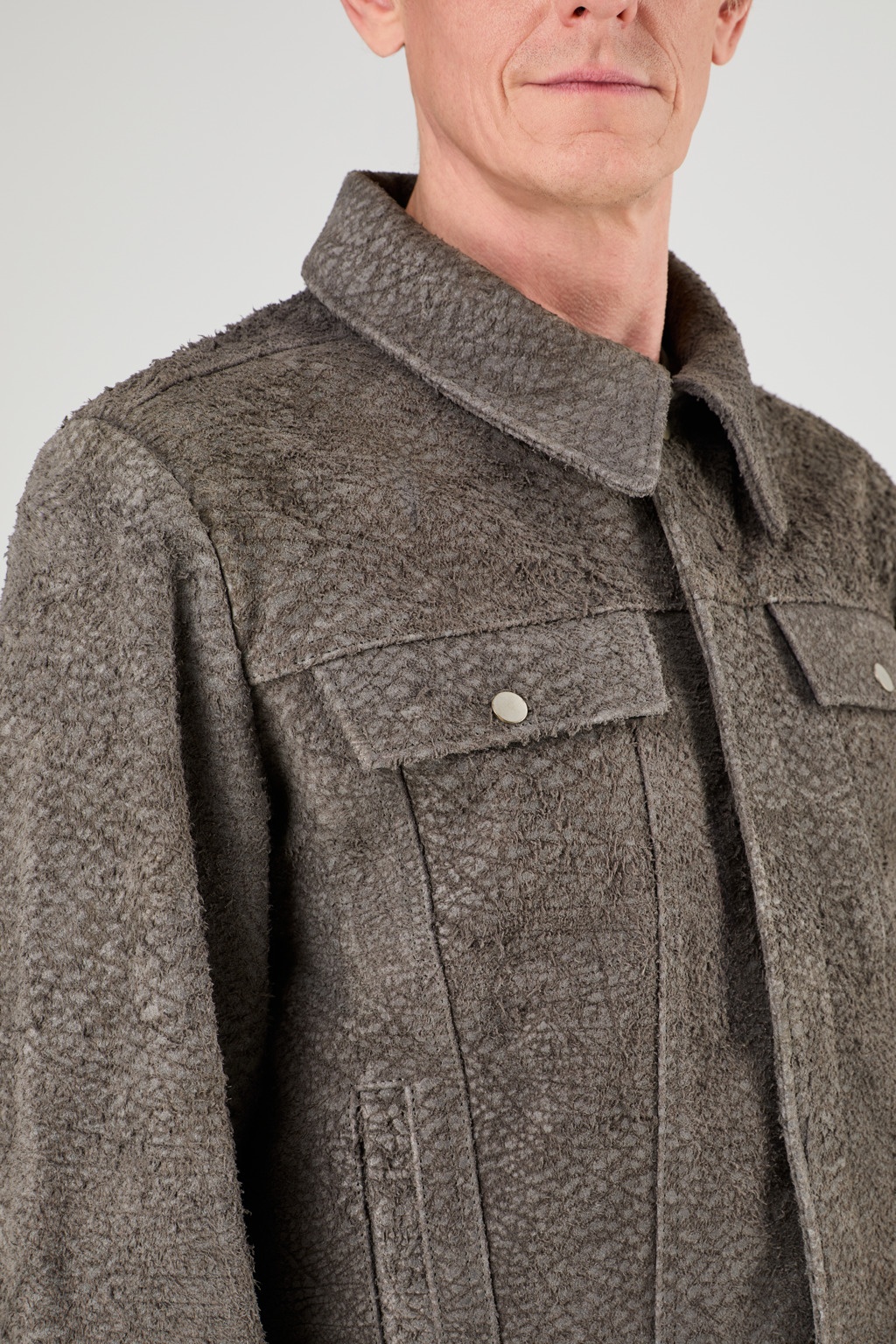 Gray Wrinkled Suede Leather Jacket - 6