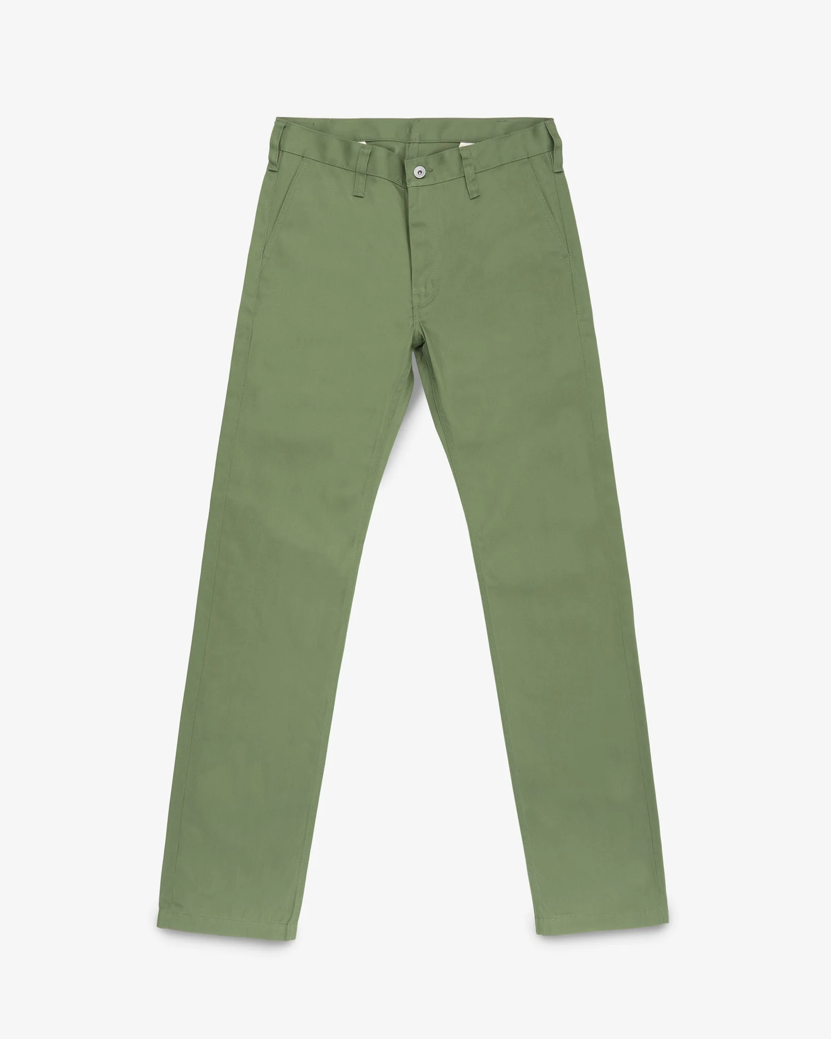 IH-717-OLV 9OZ MERCERISED SELVEDGE COTTON STRAIGHT CUT CHINOS - OLIVE - 1