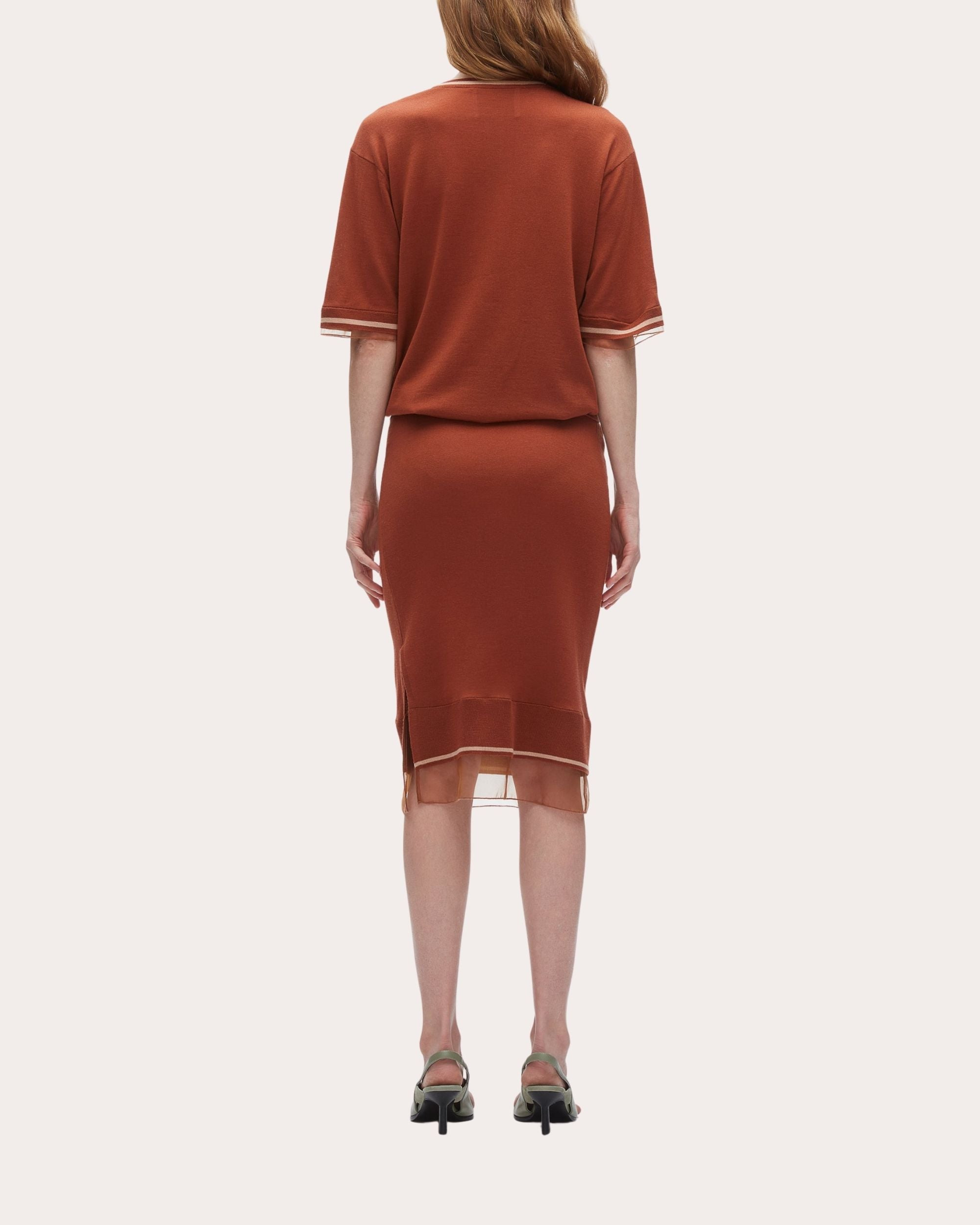Organza Trimmed Gathered Wool Sweater Dress - 3
