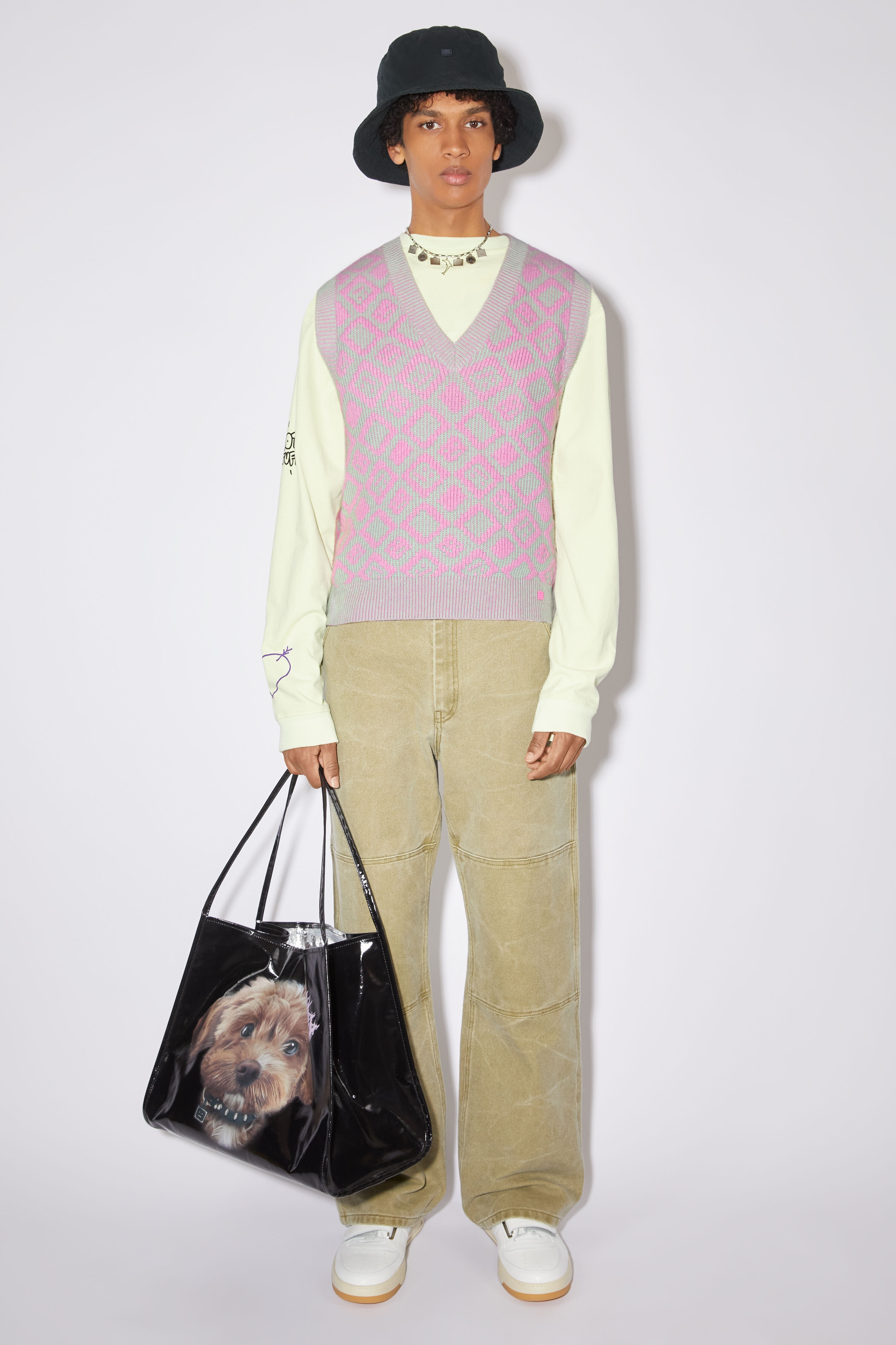 Face tiles vest - Bubble pink/spring green - 2