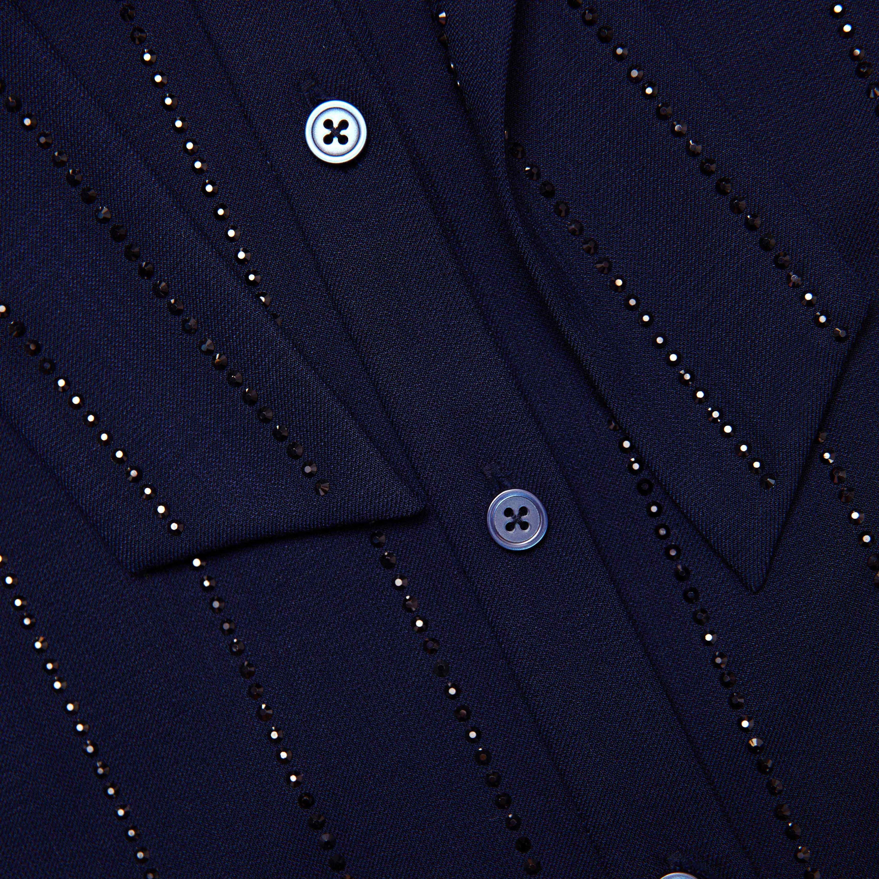 Navy Rhinestone Pinstripe Blouse - 5